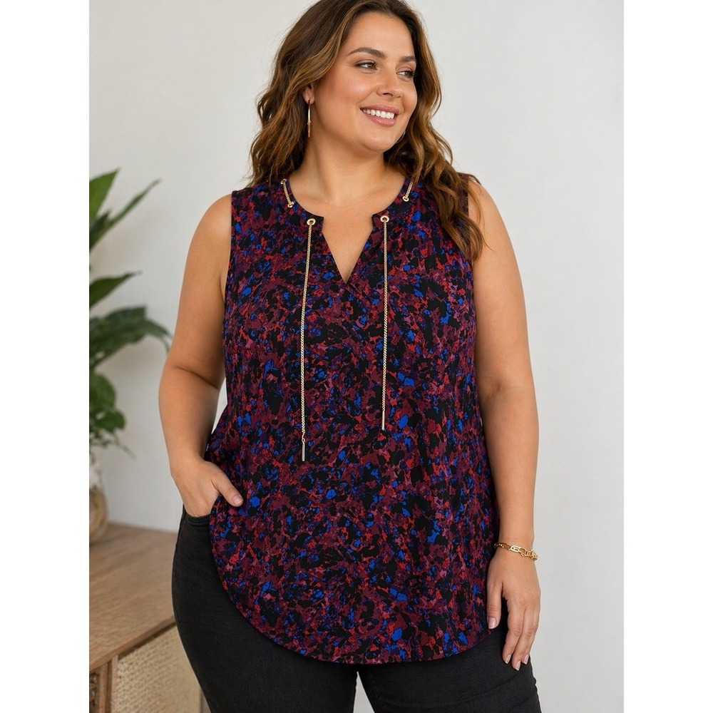 Torrid 2X Crepe Tank Top Chain Link Neck Multicolor Animal Print Blouse